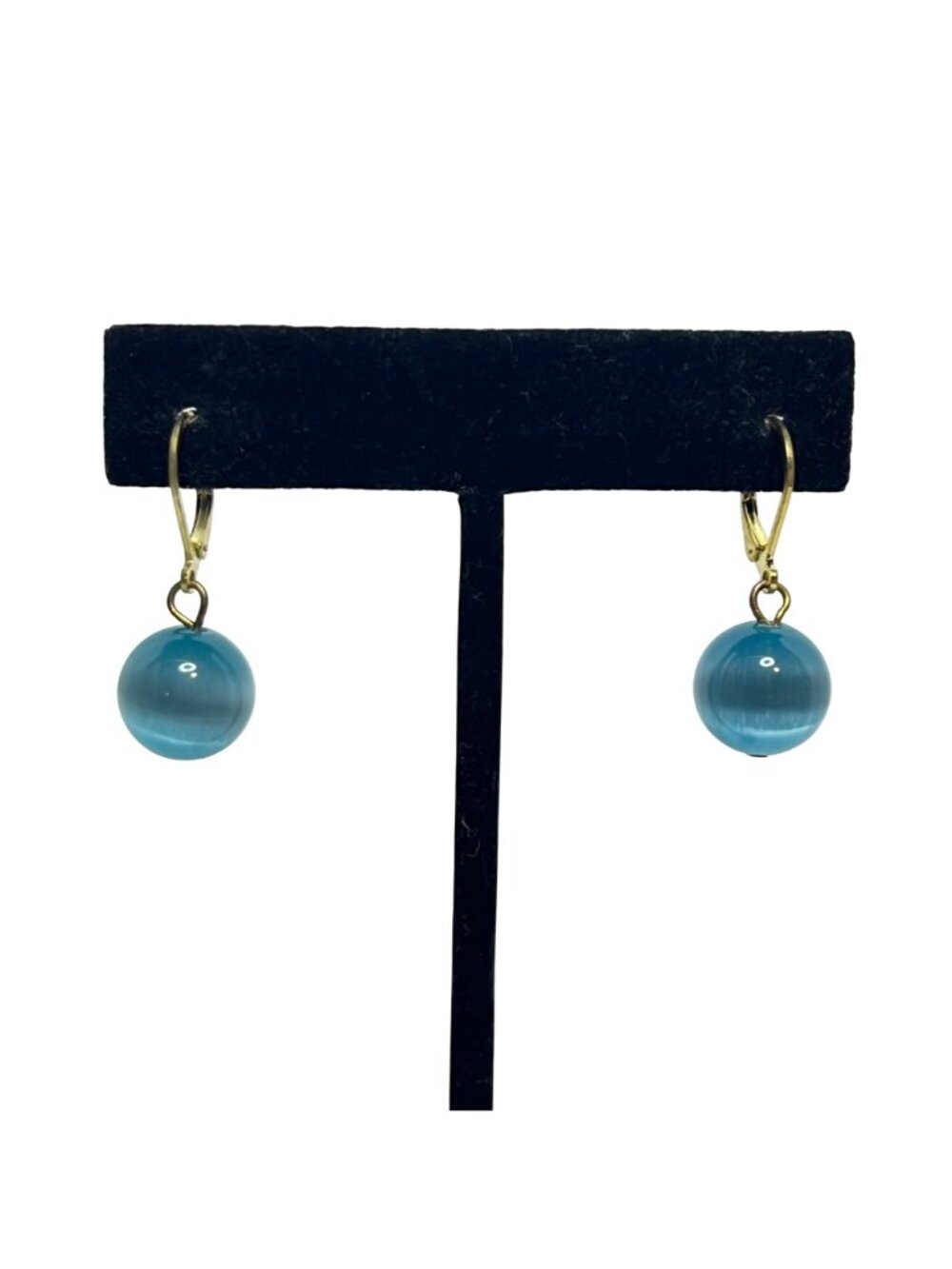 Blue Cats Eye Beaded Necklace W/ Gold Tone Accents And Pierced Earrings (6394) - Picture 7 of 13